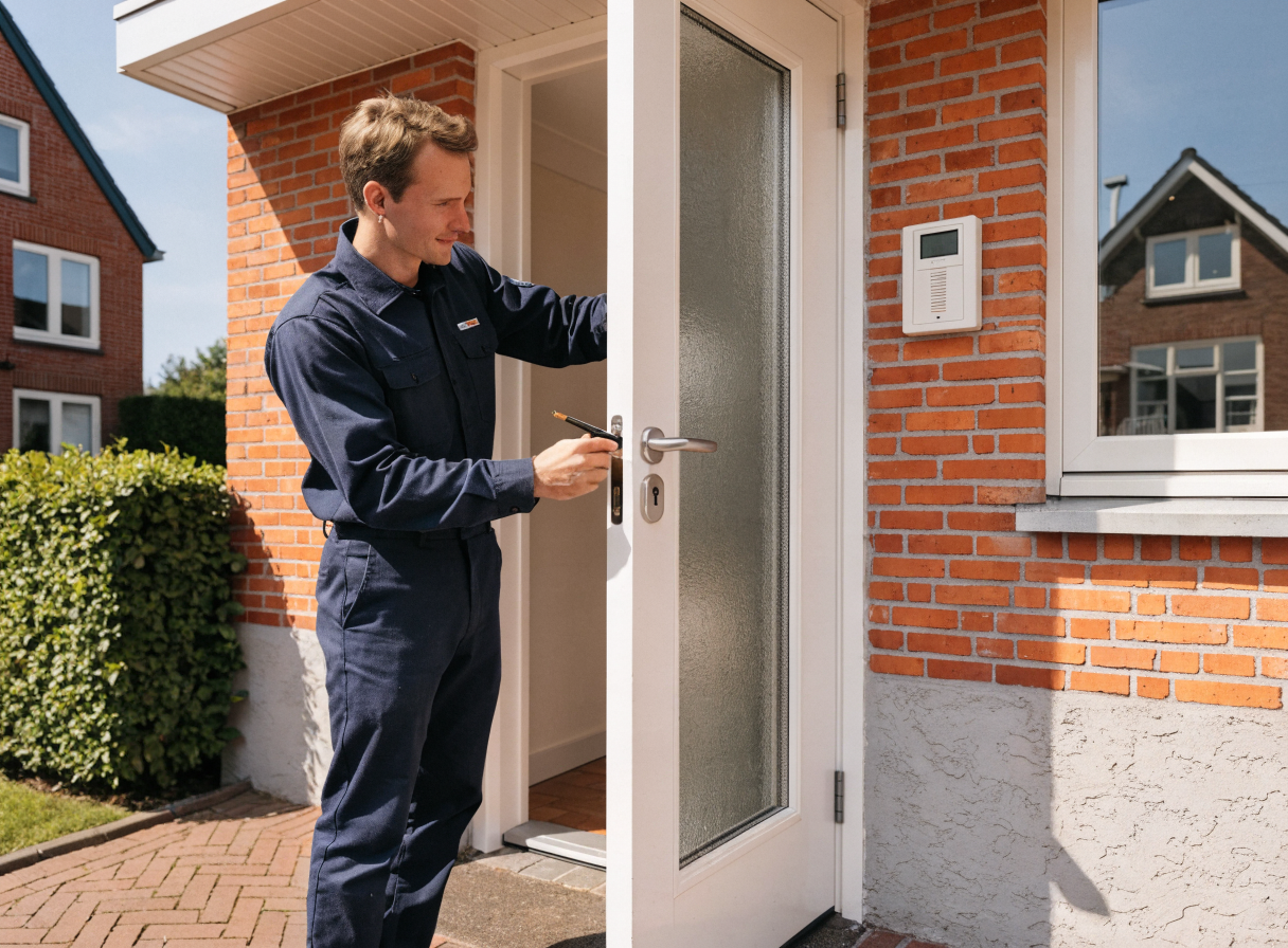 Slotenmaker opent de voordeur van een woning